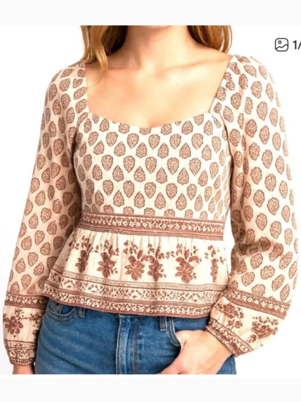 Sim & Sam Bohemian Patterned Women's Peasant Blouse Size XL